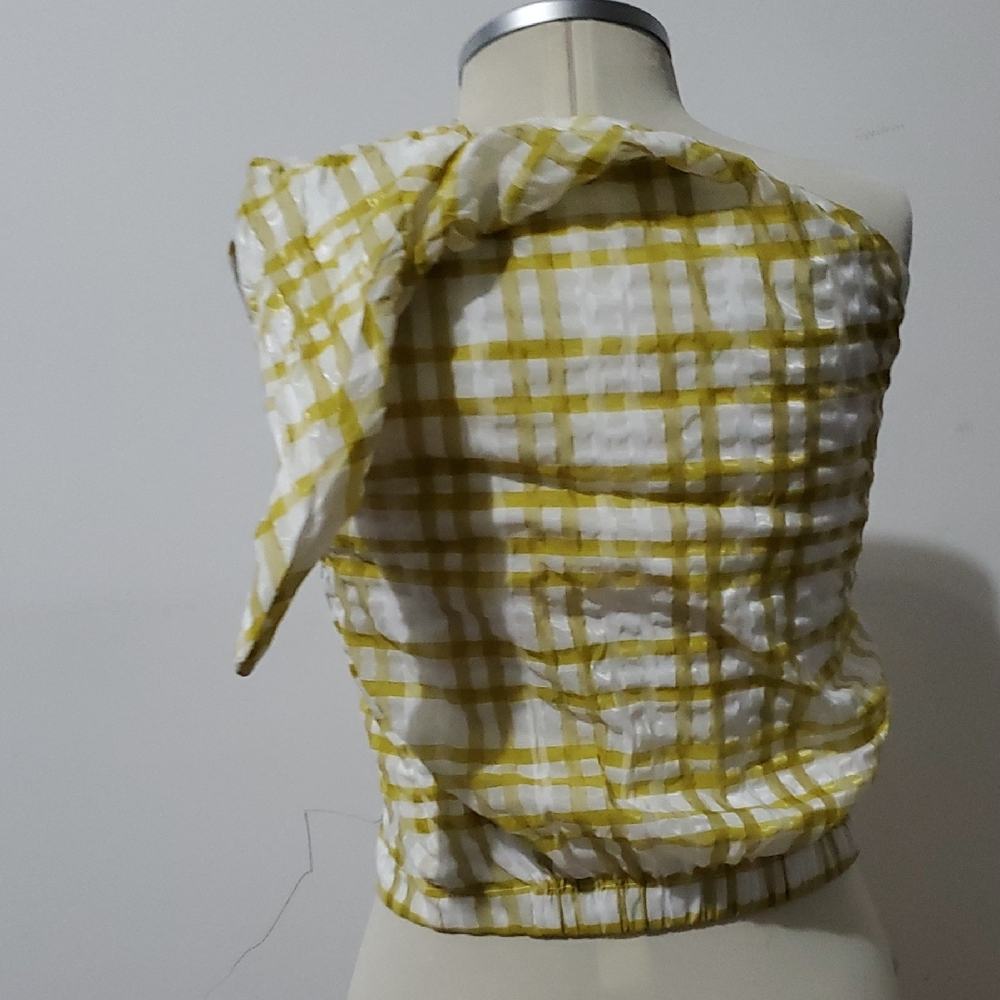 Rosie Assoulin Yellow Plaid Sleeveless Top